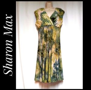 Sharon Max Fit & Flare Dress Green Yellow Size L